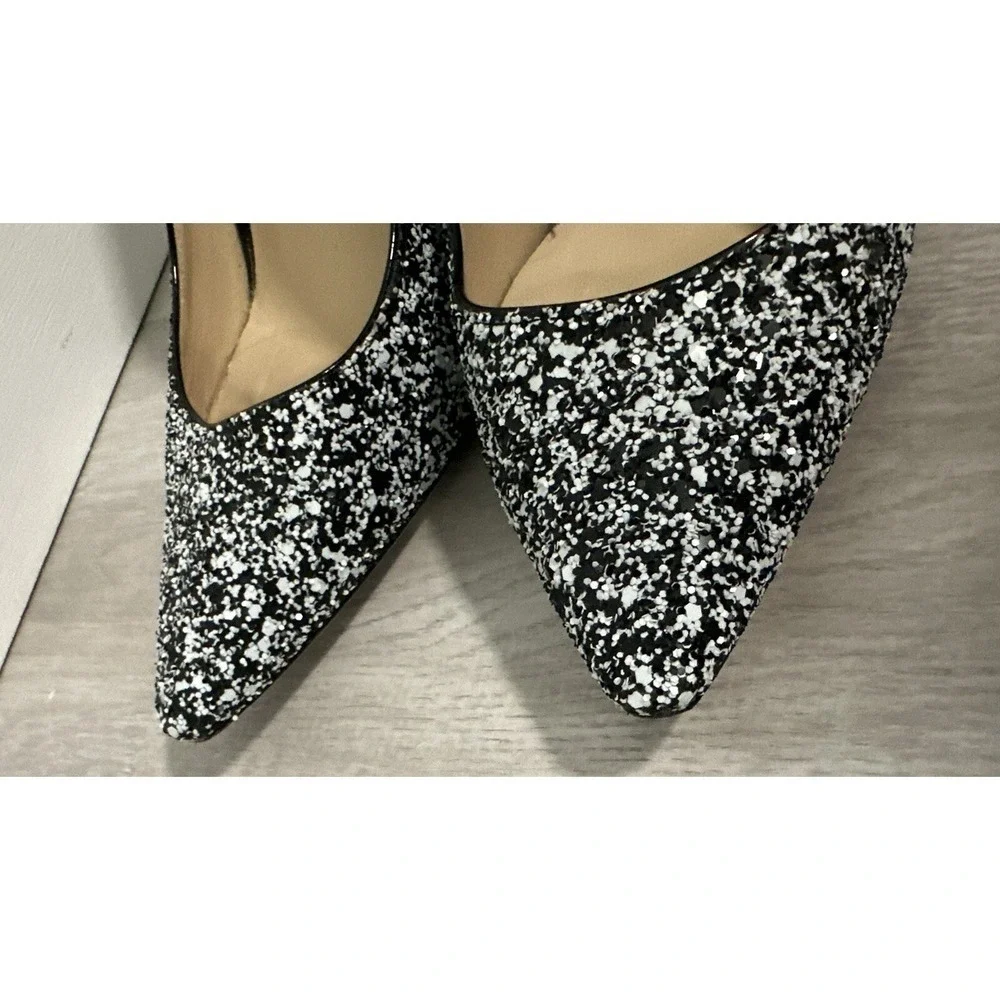 Jimmy Choo Glitter Pointed Toe Stiletto Heels Black White Size 36- us 5.5